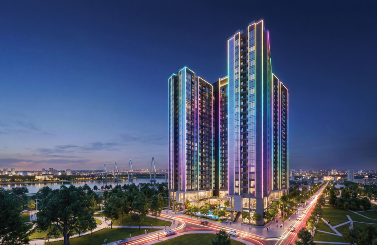 SUNSHINE RIVER PARK ĐÓN SÓNG LỚN TỪ TRỤC CẢNH QUAN SÔNG HỒNG